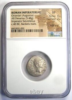 Pièce d'argent en denier d'Octavian Auguste AR, certifiée NGC XF (EF), 40 av. J.-C.