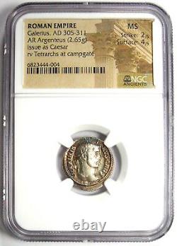 Pièce d'argent romaine Galerius AR Argenteus de 305-311 après J.-C. certifiée NGC MS (non circulée)