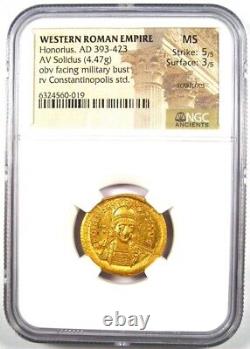 Pièce d'or romaine en or Honorius AV Solidus 393-423 AD Certifiée NGC MS (UNC)