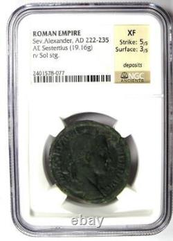 Pièce de cuivre AE Sestertius de l'empereur romain Sévère Alexandre, 222-235 apr. J.-C., NGC XF