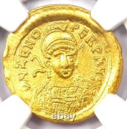 Pièce de monnaie Zeno AV Solidus Gold de l'Empire romain d'Orient 474-491 apr. J.-C. NGC Choice XF (EF)
