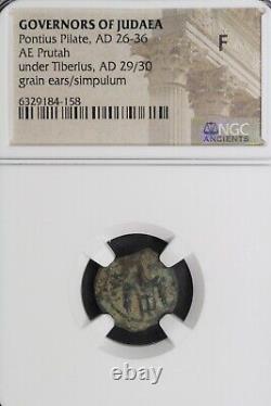 Pièce de monnaie de Ponce Pilate en bronze romain Prutah empereur Tibère NGC en bon état