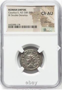 Pièce de monnaie denier de l'Empire romain NGC Ch AU Claudius II 268-270 AD, POSÉIDON avec TRIDENT