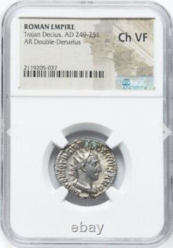Pièce de monnaie double denier de l'Empire romain Trajan Decius Caesar, NGC Ch VF 249-251, Rome.