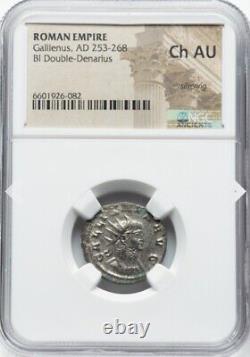 Pièce de monnaie en argent NGC Ch AU Caesar Gallienus 253-268 ap. J.-C., Empire romain, Denarius, revers LUNA