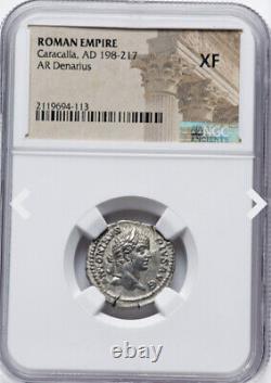 Pièce de monnaie en argent NGC XF Caracalla 198-217 AD Empire romain Rome Caesar AR Denarius