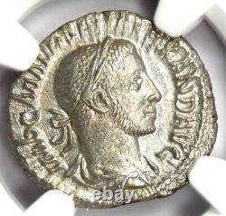 Pièce de monnaie en argent de denier de l'empereur romain Sévère Alexandre 222-235 ap. J.-C. Certifiée NGC MS (UNC)