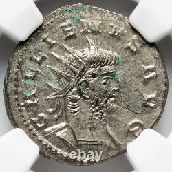 Pièce de monnaie en argent double denier de l'Empire romain de Caesar Gallienus 253-268 après J.-C., NGC Ch AU
