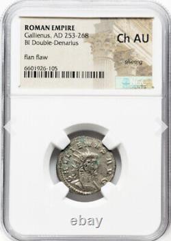Pièce de monnaie en argent double denier de l'Empire romain de Caesar Gallienus 253-268 après J.-C., NGC Ch AU