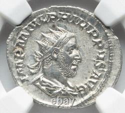 Pièce de monnaie en argent du denier de l'Empire romain, NGC AU Caesar Philip I l'Arabe 244-249 après J.-C.