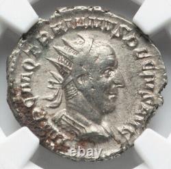 Pièce de monnaie en argent du denier de l'Empire romain Trajan Decius Caesar, NGC Ch VF 249-251, TRÈS BELLE