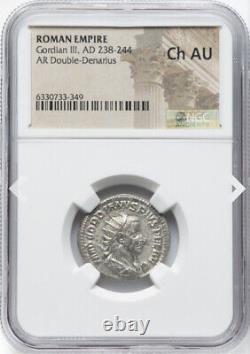 Pièce de monnaie en denier de l'Empire romain NGC Ch AU Caesar Gordian III 238-244 ap. J.-C., de HAUTE QUALITÉ