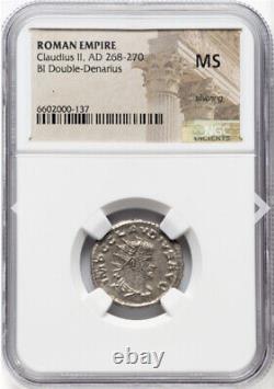Pièce de monnaie en denier de l'Empire romain NGC MS Claudius II 268-270 après JC, HERCULES avec CLUB