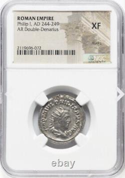 Pièce de monnaie en double denier en argent de l'empire romain NGC XF César Philippe I l'Arabe 244-249 après J.-C.