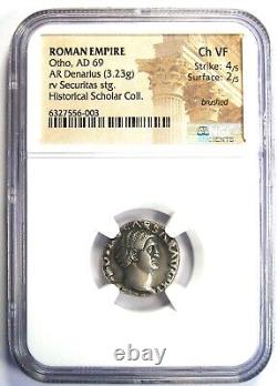 Pièce de monnaie romaine ancienne en argent Otho AR Denarius 69 après J.-C. Certifié NGC Choice VF