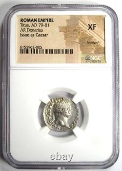 Pièce de monnaie romaine ancienne en argent Titus AR Denarius 79-81 après J.-C. Certifié NGC XF (EF)