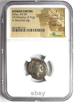 Pièce de monnaie romaine antique en argent Otho AR Denarius 69 après J.-C. Certifié NGC Fine Rare