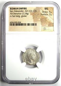 Pièce de monnaie romaine denier en argent de Sévère Alexandre 222-235 après J.-C. certifiée NGC MS (UNC)