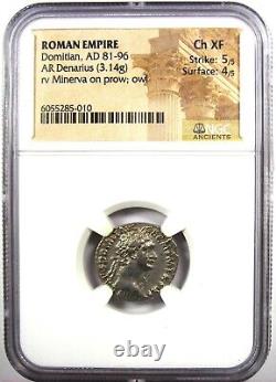 Pièce de monnaie romaine en argent Domitian Silver AR Denarius 81-96 après J.-C. Certifié NGC Choice XF (EF)