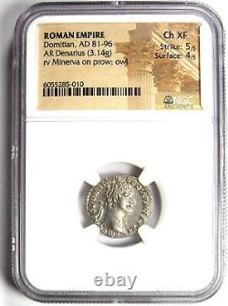 Pièce de monnaie romaine en argent Domitian Silver AR Denarius 81-96 après J.-C. Certifié NGC Choice XF (EF)