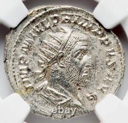 Pièce de monnaie romaine en argent à double denier de NGC AU Caesar Philip I l'Arabe 244-249 après J.-C., Empire romain.
