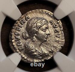 Pièce de monnaie romaine en argent ancienne rare de la femme de Faustine II Jr Marcus Aurelius, certifiée NGC Ch XF.