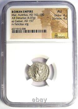 Pièce de monnaie romaine en argent denier AR de Marcus Aurelius 139-161 après J.-C. Certifié NGC AU