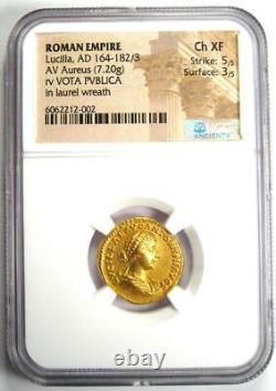 Pièce de monnaie romaine en or Lucilla Gold AV Aureus 164-182 apr. J.-C. Certifié NGC Choice XF (EF)