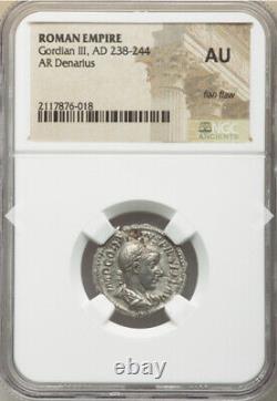 Pièce en argent double denier AR Gordian III 238-244 après J.-C., César de l'Empire romain NGC AU