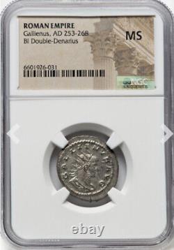 Pièce en argent double denier NGC MS Gallienus 253-268 Empire romain, TOP POP