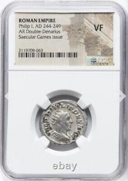 Pièce en argent double denier NGC VF Empire romain César Philippe Ier Arabe 244-249