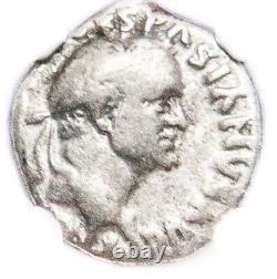 Pièce romaine Ngc (lg) certifiée Vespasien, 69-79 ap. J.-C., Empire romain Ar Denarius.