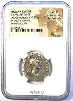 Pièce romaine en argent Nerva AR Cistophore, 96-98 après J.-C., certifiée NGC Choice Fine.