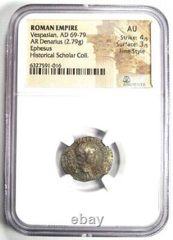 Pièce romaine en argent Vespasien AR Denarius 69-79 après J.-C. Certifiée NGC AU Style Fidèle