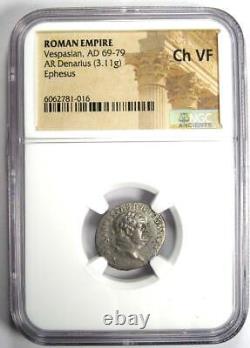 Pièce romaine en argent Vespasien AR Denarius, 69-79 après J.-C. Certifiée NGC Choice VF.