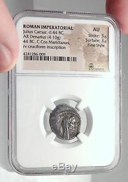 Portrait De Julius Caesr Avril 44bc Authentique Pièce De Monnaie Romaine En Argent Antique Ngc I72395