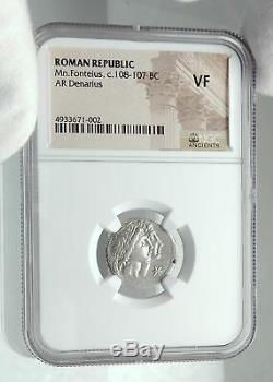 République Romaine 108bc Rome Dioscuri Gemini Galley Ancien Argent Monnaie Ngc I78534