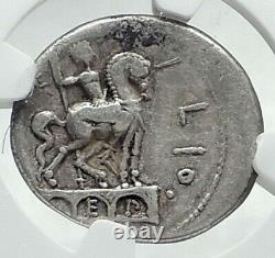 République Romaine 114bc Rome Pièce D'argent Antique Avec Roma & Horse Statue Ngc I78536
