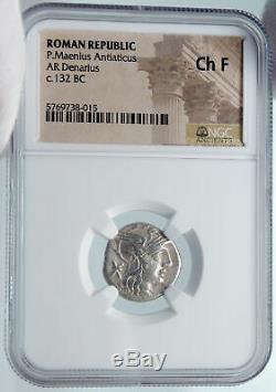 République Romaine 132bc Authentique Argent Ancienne Pièce De Monnaie Victoire Chariot Ngc I85411