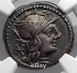 République Romaine 134bc Rome Basse Grain Statue Coût Antique Argent Monnaie Ngc I59906
