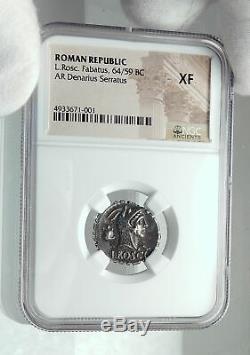 République Romaine 64bc Juno Lanuvium Festival Girl V Serpent Silver Coin Ngc I78533