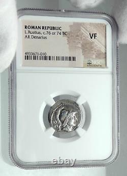 République Romaine 76bc Rome Pièce D'argent Antique Mars Aries Zodiac Ram Ngc I78638