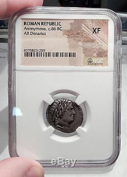 République Romaine 86bc Sulla Temps Anonyme Apollo Jupiter Argent Monnaie Ngc I60156
