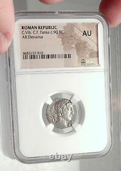 République Romaine 90bc Apollo Minerva Horse Chariot Antique Argent Coin Ngc I73141