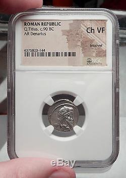 République Romaine 90bc Priape Fertilité Dieu Pegasus Antique Argent Monnaie Ngc I59808