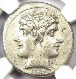 République Romaine Anonyme Ar Quadrigatus Dioscuri Janiform Coin 225 Bc Ngc Au