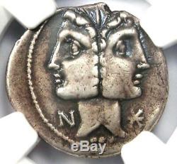 République Romaine C. Fonteius Ar Denarius Janus Janiform Coin 114 Av. Ngc Choix Vf