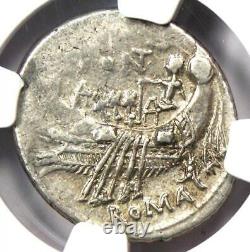 République Romaine C. Fonteius Ar Denarius Silver Coin 113 Bc Certifié Ngc Xf