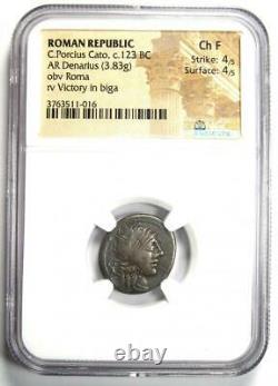 République Romaine C. Porcius Cato Ar Denarius Coin 123 Bc Certified Ngc Choice Amende