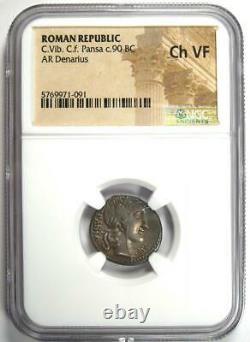République Romaine C. Vib. Cf Pansa Ar Denarius Coin 90 Bc Certifié Ngc Choice Vf